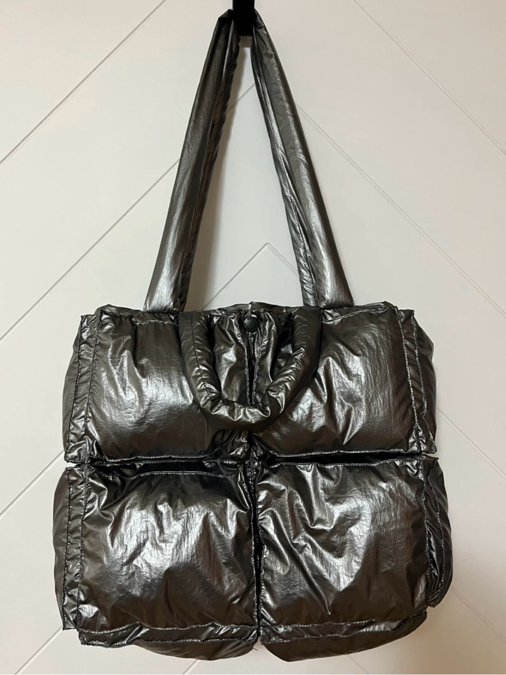 NOIZE Metallic Puffer Tote Bag - Silver